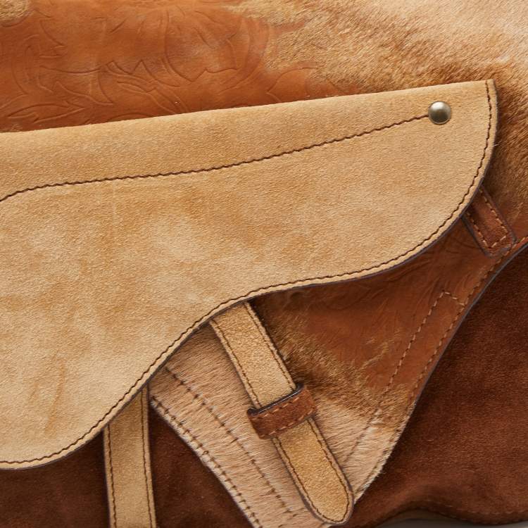 Pre Owned Dior Beige/Brown Calfhair and Suede Saddle Bag