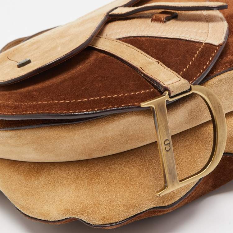 Pre Owned Dior Beige/Brown Calfhair and Suede Saddle Bag