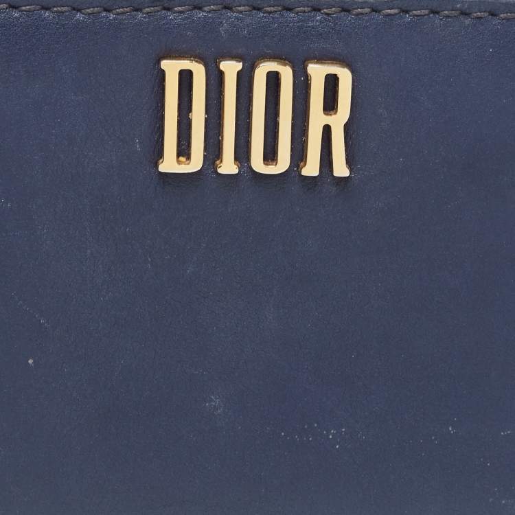 Pre Owned Dior Navy Blue Leather Dior D Fence Zip Wallet