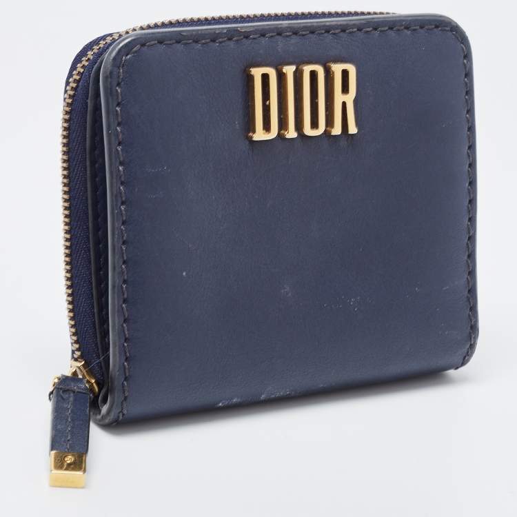 Pre Owned Dior Navy Blue Leather Dior D Fence Zip Wallet