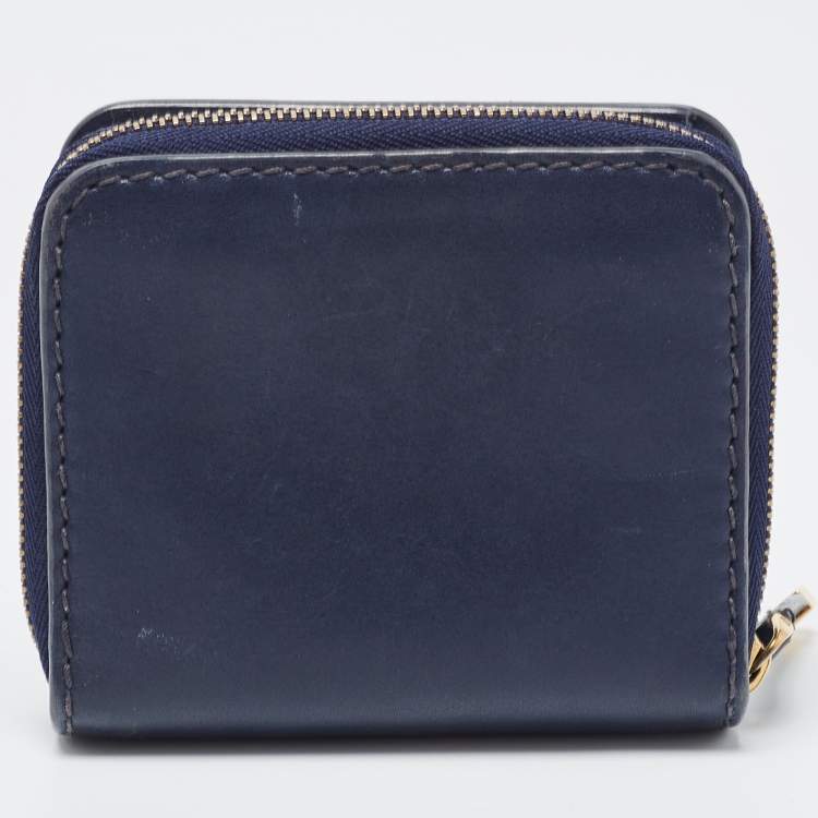 Pre Owned Dior Navy Blue Leather Dior D Fence Zip Wallet