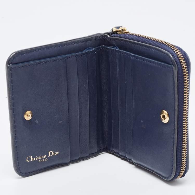 Pre Owned Dior Navy Blue Leather Dior D Fence Zip Wallet