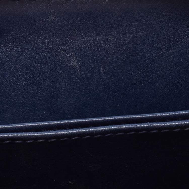 Pre Owned Dior Navy Blue Leather Dior D Fence Zip Wallet