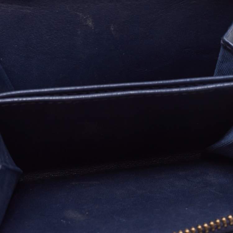 Pre Owned Dior Navy Blue Leather Dior D Fence Zip Wallet