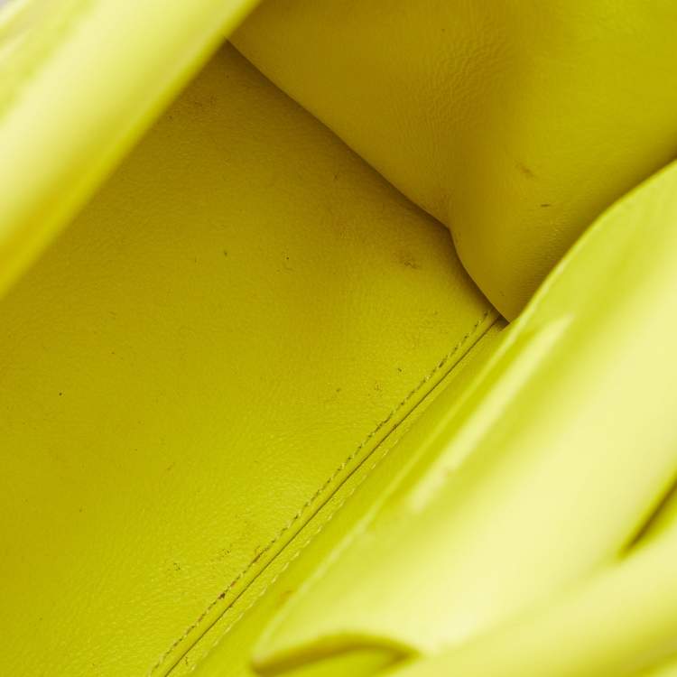 Pre Owned Dior Neon Yellow Leather Mini Diorever Top Handle Bag