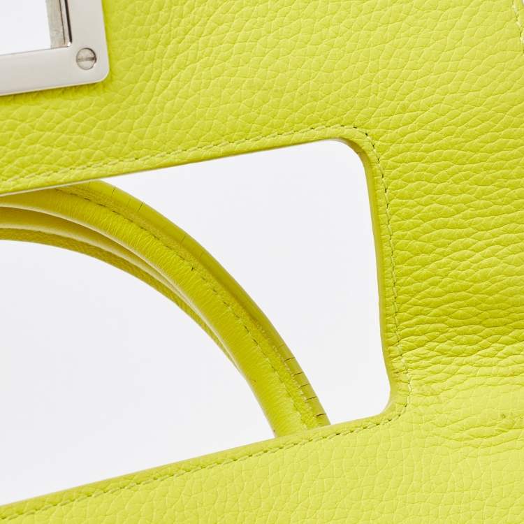 Pre Owned Dior Neon Yellow Leather Mini Diorever Top Handle Bag