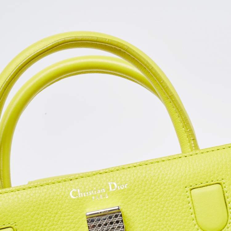 Pre Owned Dior Neon Yellow Leather Mini Diorever Top Handle Bag