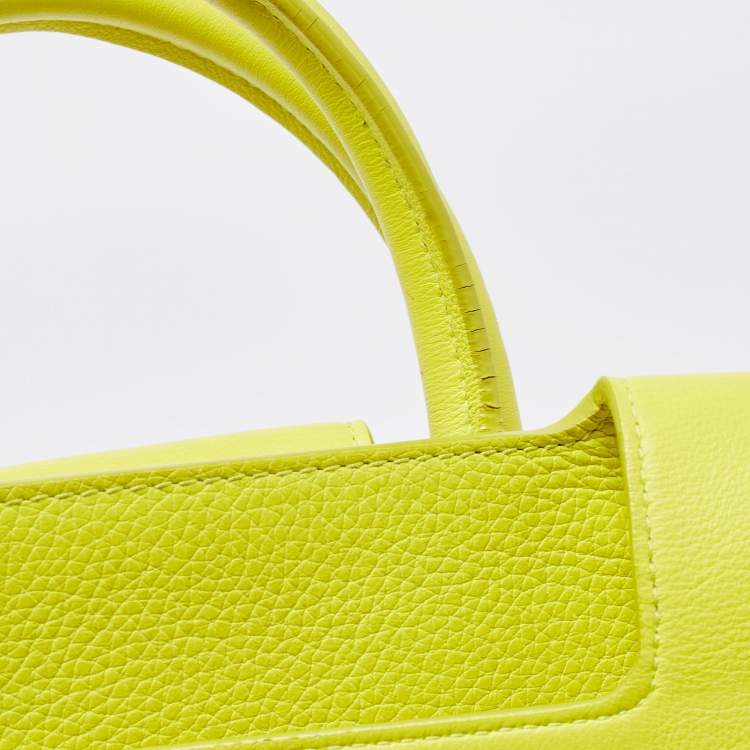 Pre Owned Dior Neon Yellow Leather Mini Diorever Top Handle Bag