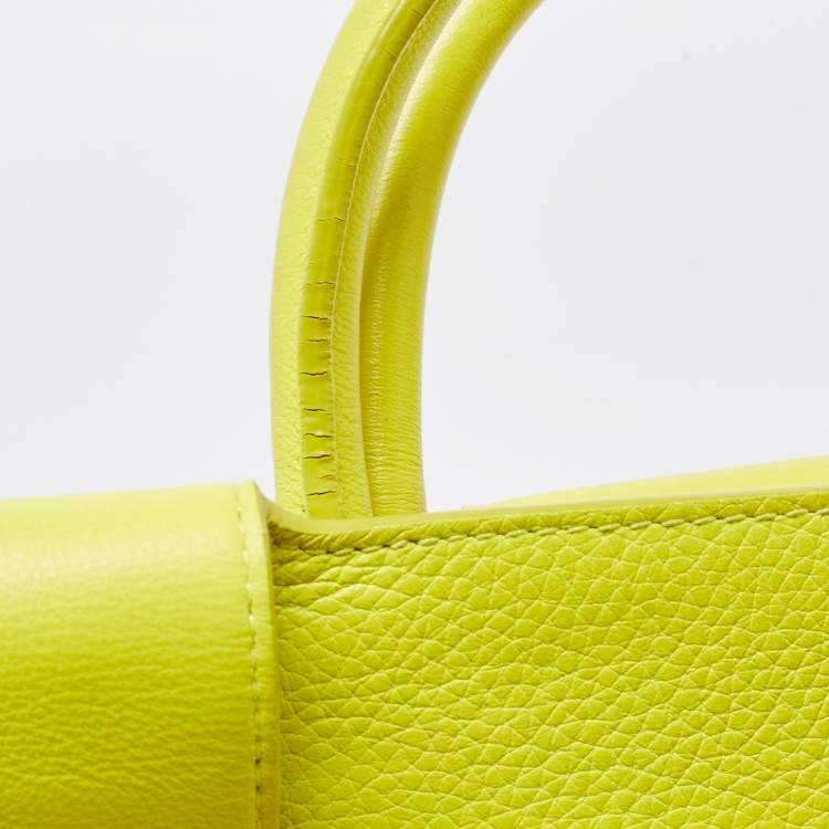 Pre Owned Dior Neon Yellow Leather Mini Diorever Top Handle Bag