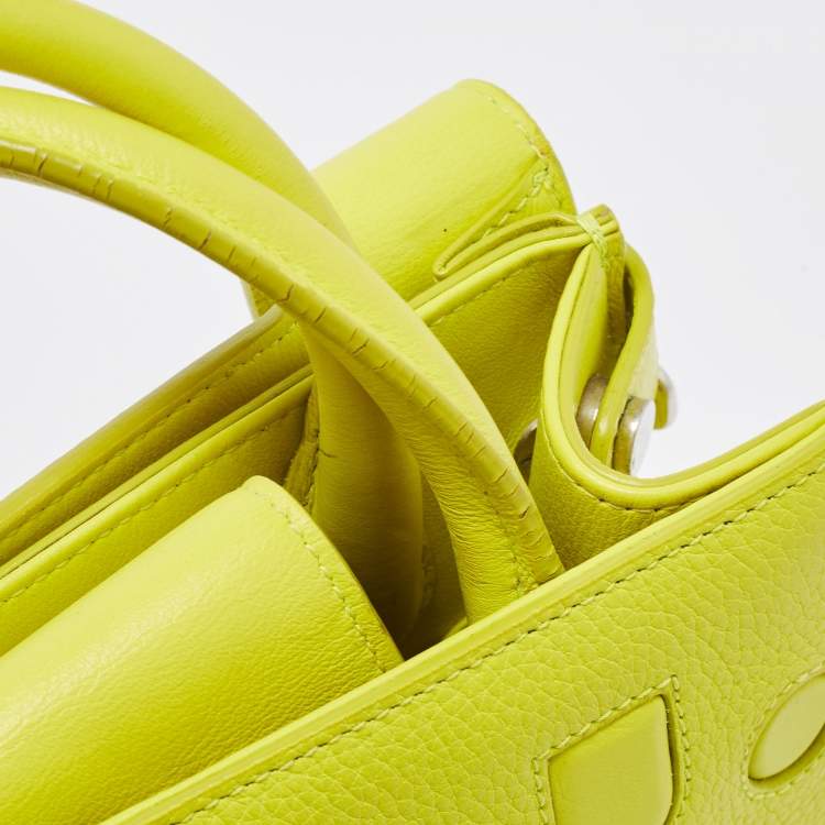 Pre Owned Dior Neon Yellow Leather Mini Diorever Top Handle Bag
