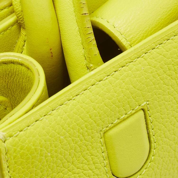 Pre Owned Dior Neon Yellow Leather Mini Diorever Top Handle Bag