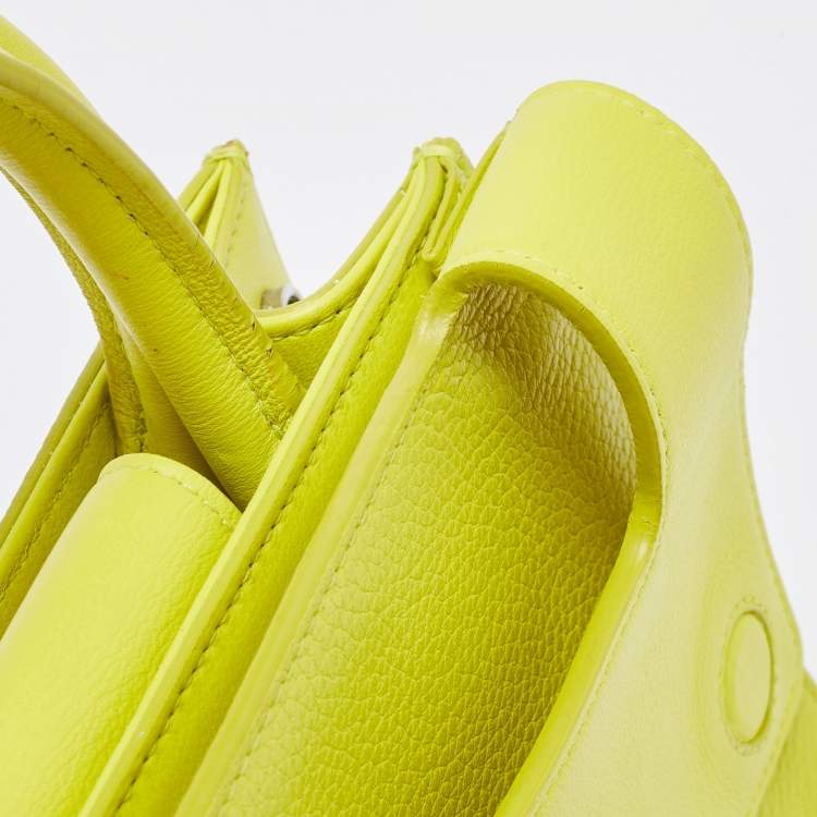 Pre Owned Dior Neon Yellow Leather Mini Diorever Top Handle Bag