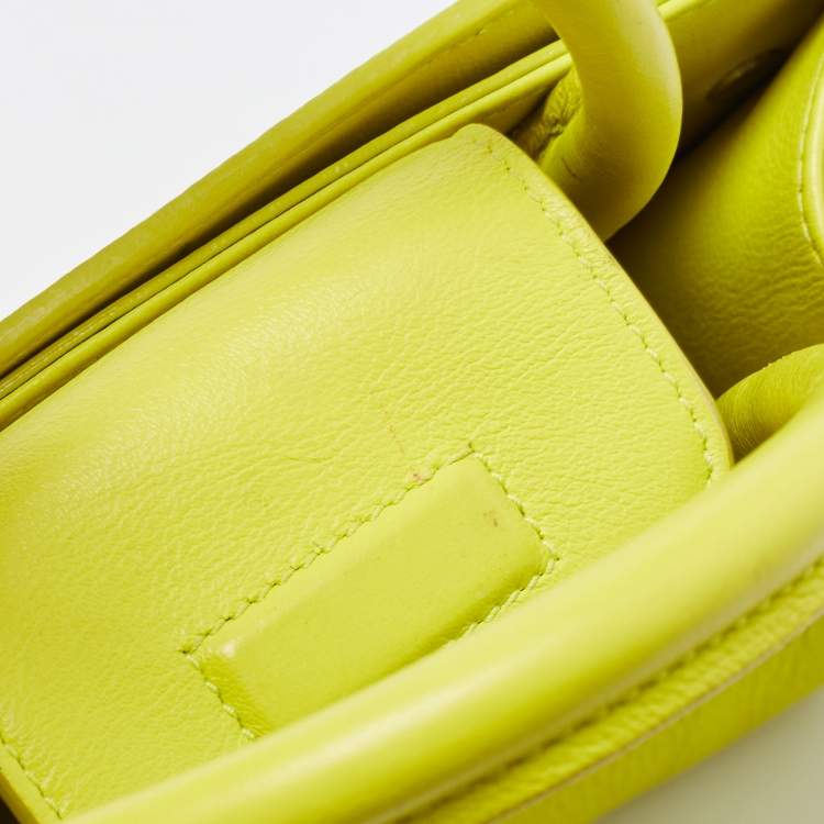 Pre Owned Dior Neon Yellow Leather Mini Diorever Top Handle Bag