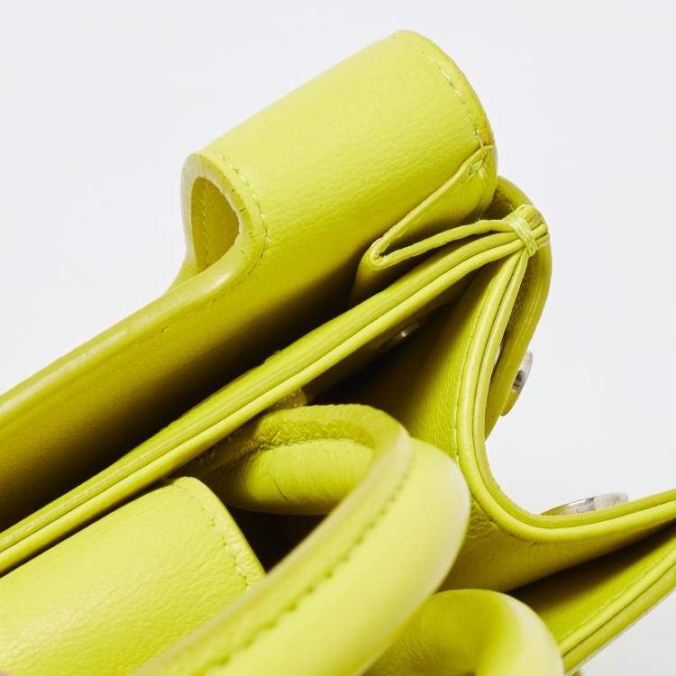 Pre Owned Dior Neon Yellow Leather Mini Diorever Top Handle Bag