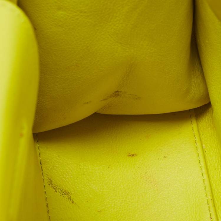 Pre Owned Dior Neon Yellow Leather Mini Diorever Top Handle Bag