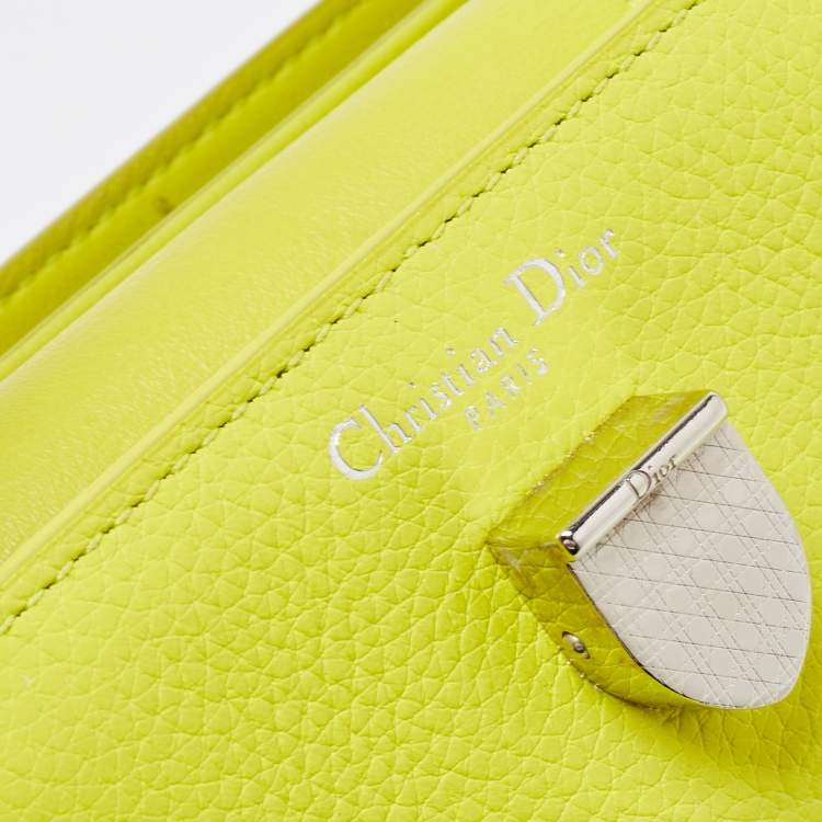 Pre Owned Dior Neon Yellow Leather Mini Diorever Top Handle Bag