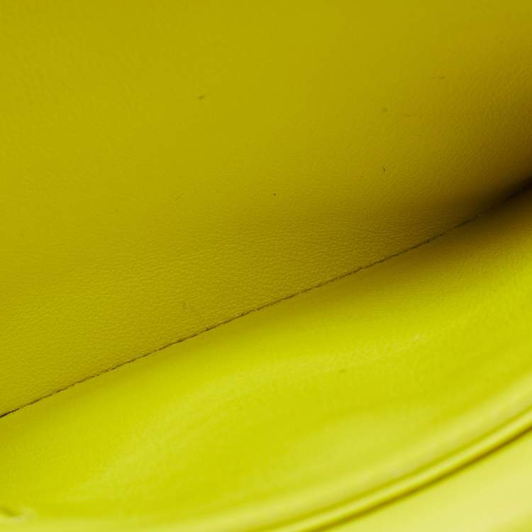 Pre Owned Dior Neon Yellow Leather Mini Diorever Top Handle Bag