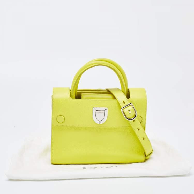 Pre Owned Dior Neon Yellow Leather Mini Diorever Top Handle Bag