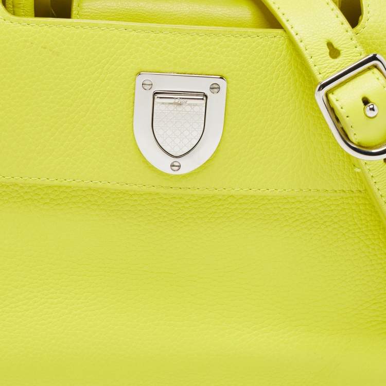 Pre Owned Dior Neon Yellow Leather Mini Diorever Top Handle Bag