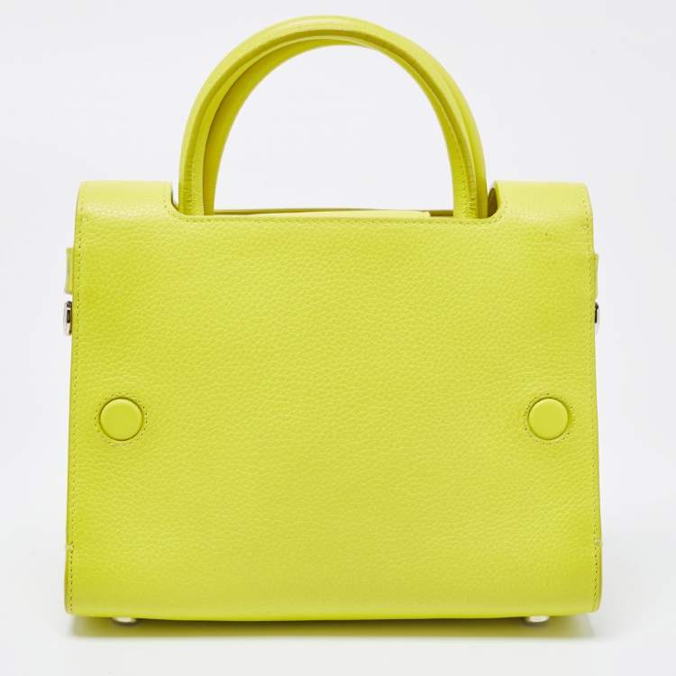 Pre Owned Dior Neon Yellow Leather Mini Diorever Top Handle Bag