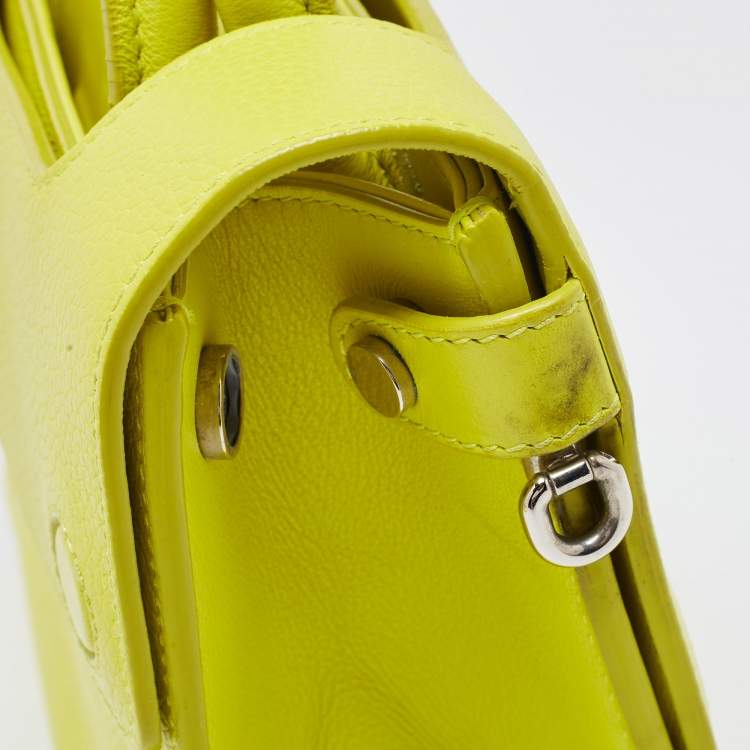 Pre Owned Dior Neon Yellow Leather Mini Diorever Top Handle Bag