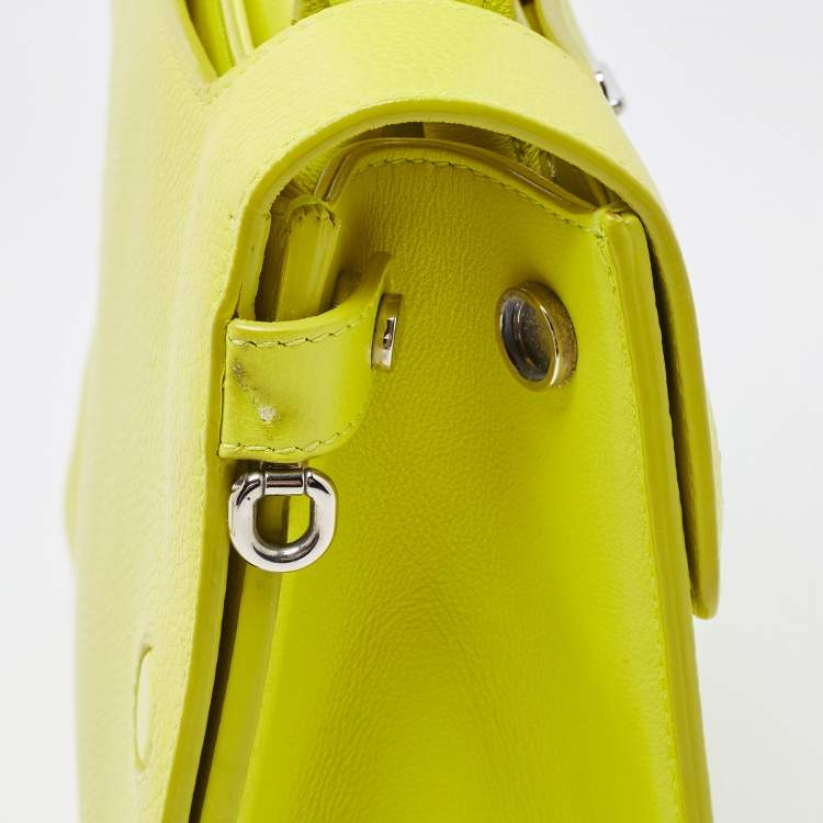 Pre Owned Dior Neon Yellow Leather Mini Diorever Top Handle Bag
