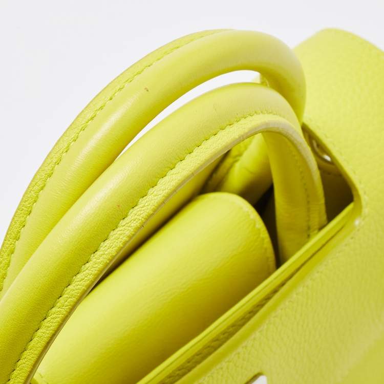Pre Owned Dior Neon Yellow Leather Mini Diorever Top Handle Bag