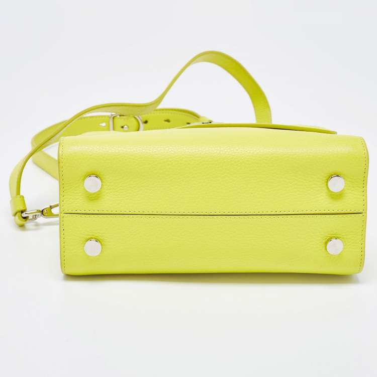 Pre Owned Dior Neon Yellow Leather Mini Diorever Top Handle Bag