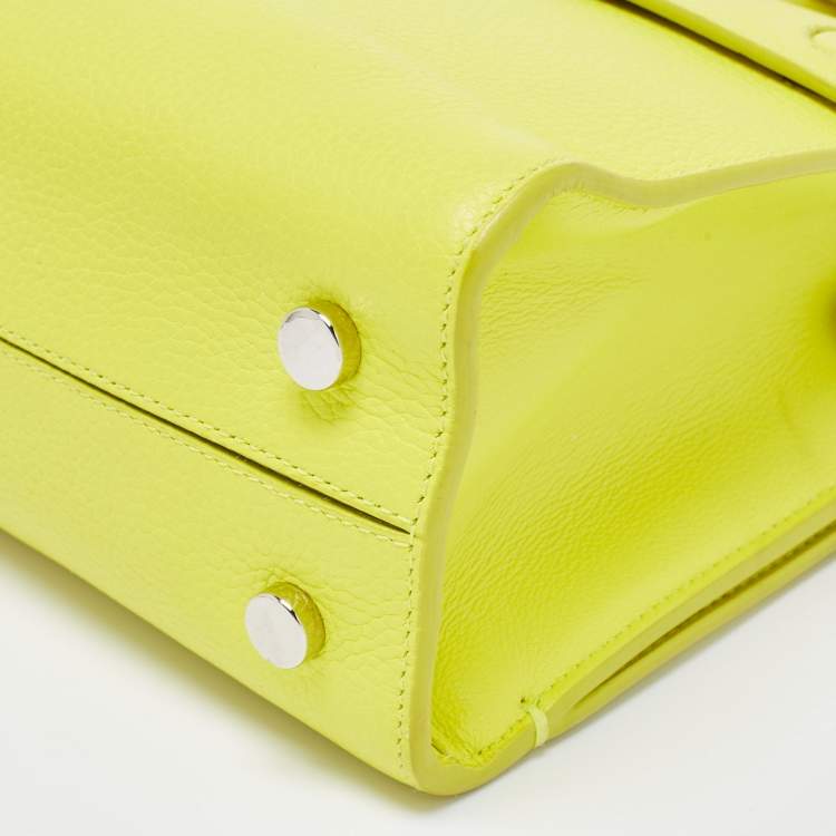 Pre Owned Dior Neon Yellow Leather Mini Diorever Top Handle Bag