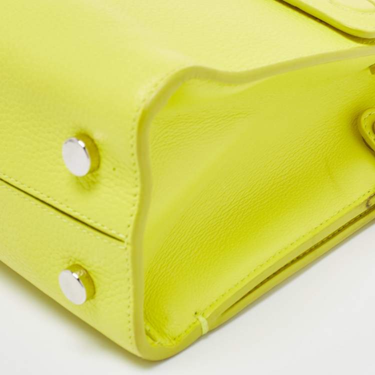 Pre Owned Dior Neon Yellow Leather Mini Diorever Top Handle Bag