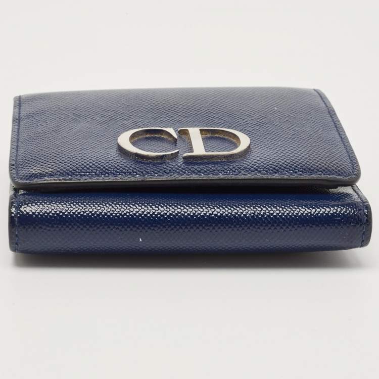 Pre Owned Dior Blue Patent Leather Mania Trifold Wallet