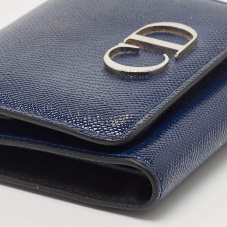 Pre Owned Dior Blue Patent Leather Mania Trifold Wallet