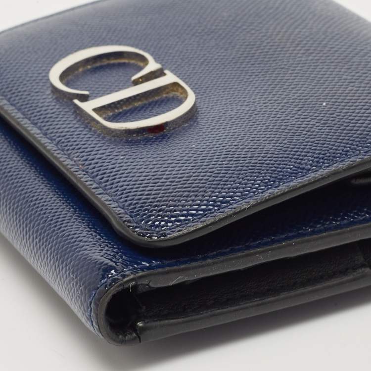 Pre Owned Dior Blue Patent Leather Mania Trifold Wallet