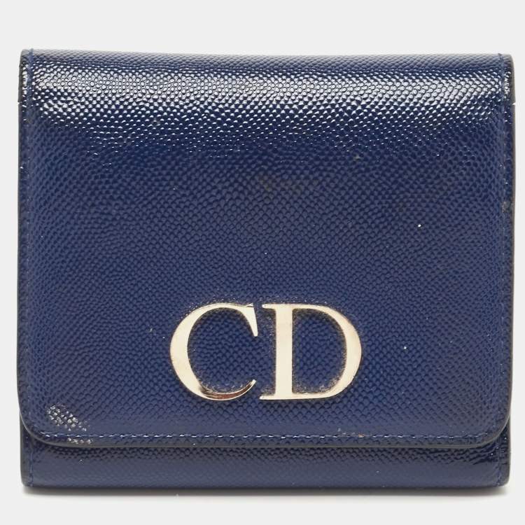 Pre Owned Dior Blue Patent Leather Mania Trifold Wallet