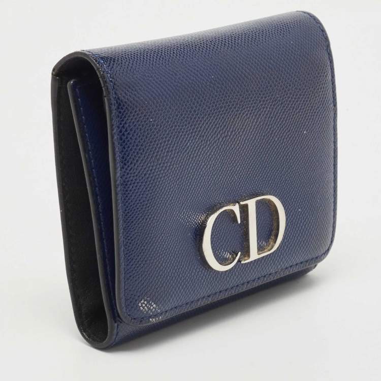 Pre Owned Dior Blue Patent Leather Mania Trifold Wallet