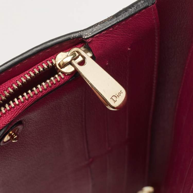 Pre Owned Dior Black/Pink Leather Diorissimo Voyageur  Zip Around Wallet