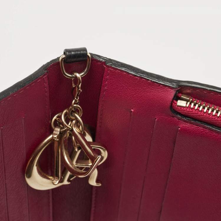 Pre Owned Dior Black/Pink Leather Diorissimo Voyageur  Zip Around Wallet