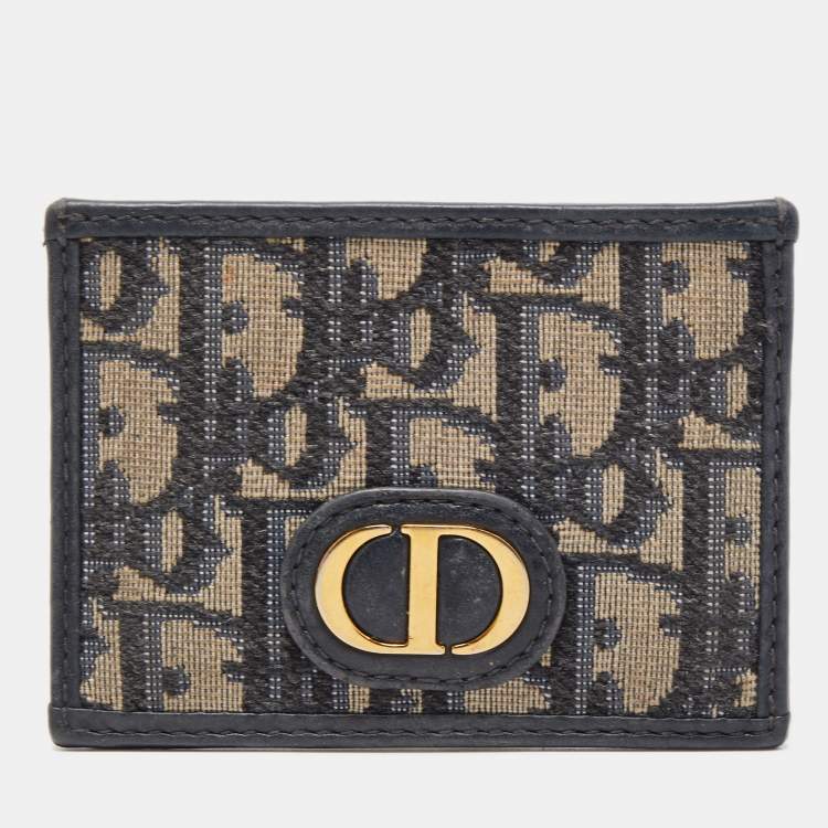 Dior Navy Blue Oblique Canvas and Leather Card Holder Dior