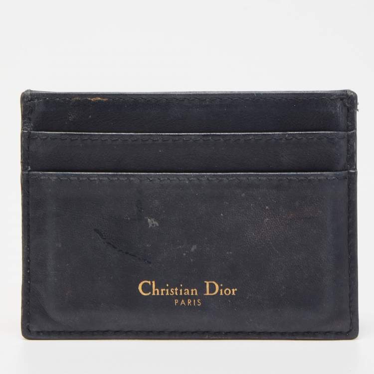 Pre Owned Dior Navy Blue Oblique Canvas and Leather Card Holder