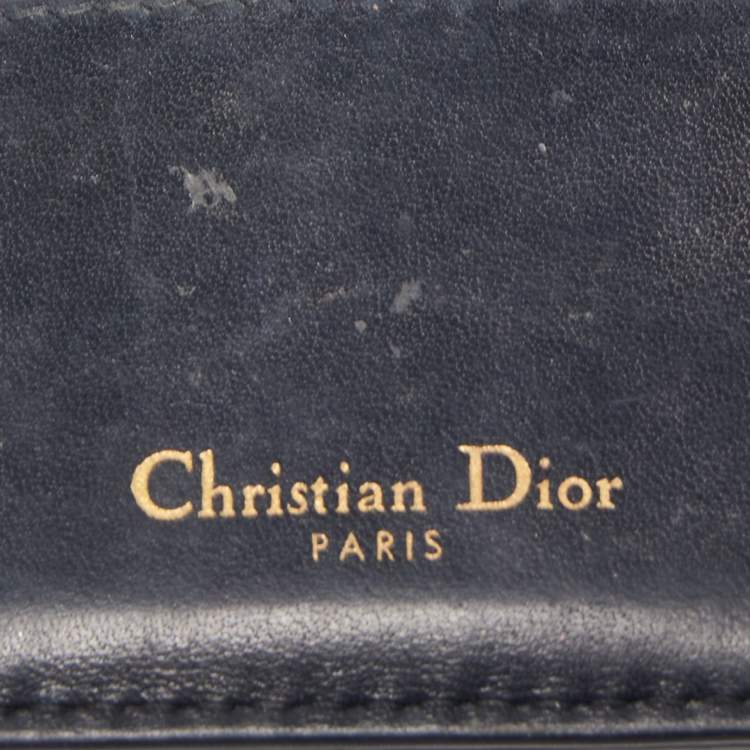 Pre Owned Dior Navy Blue Oblique Canvas and Leather Card Holder