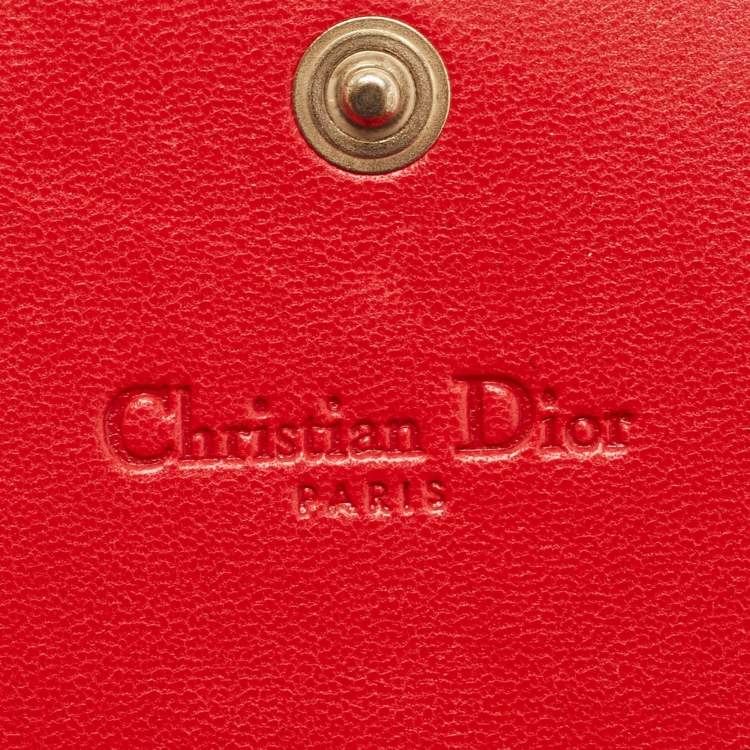 Pre Owned Dior Red Woven Leather Wristlet Clutch