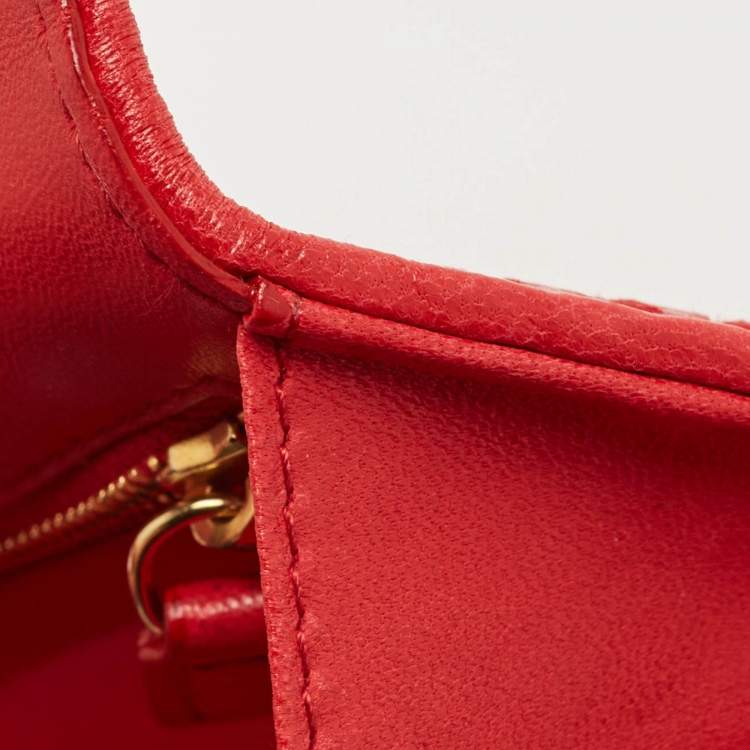 Pre Owned Dior Red Woven Leather Wristlet Clutch