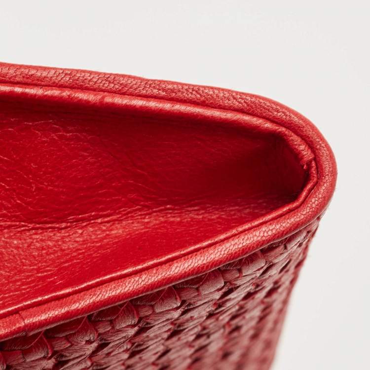 Pre Owned Dior Red Woven Leather Wristlet Clutch