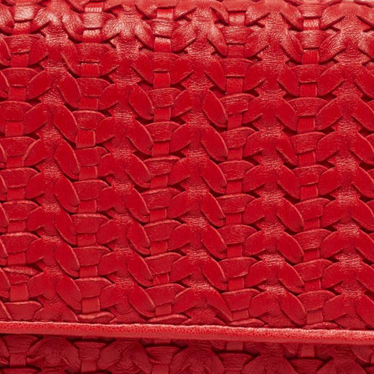 Pre Owned Dior Red Woven Leather Wristlet Clutch