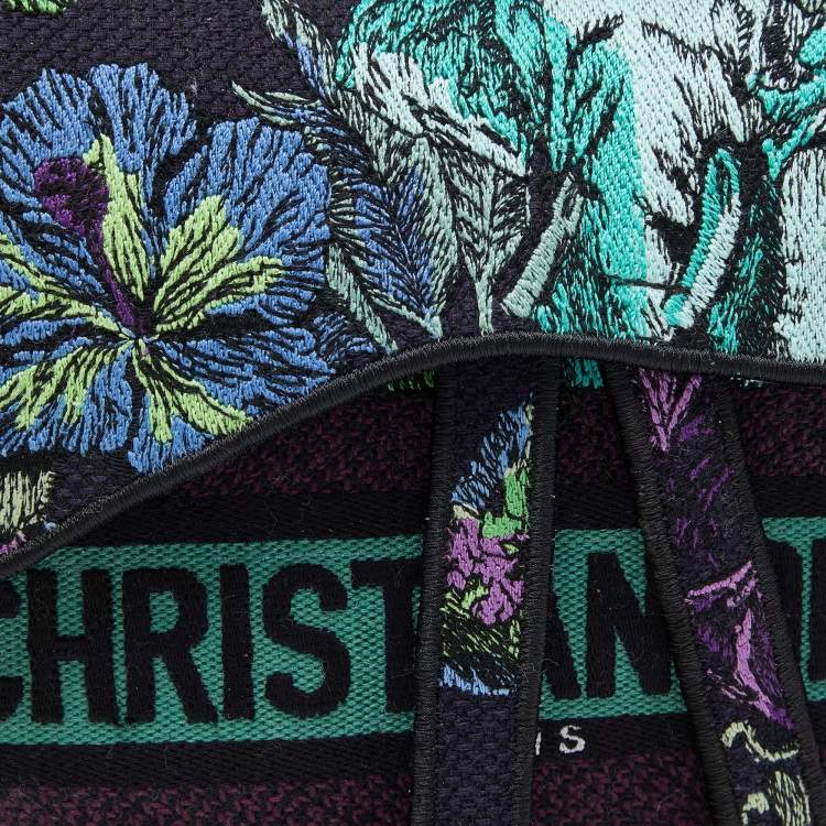 Pre Owned Dior Multicolor Floral Embroidered Canvas Saddle Bag