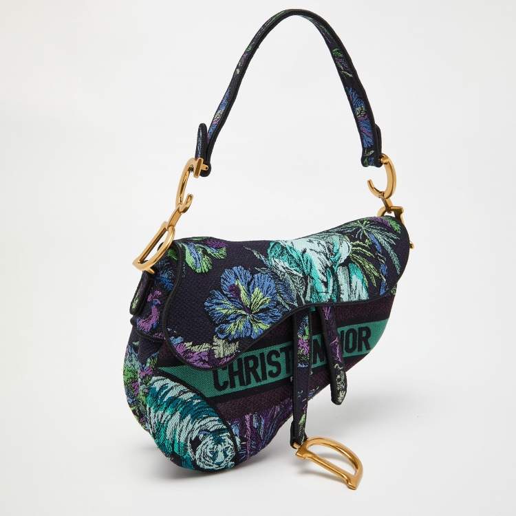 Pre Owned Dior Multicolor Floral Embroidered Canvas Saddle Bag