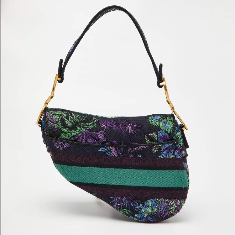 Pre Owned Dior Multicolor Floral Embroidered Canvas Saddle Bag