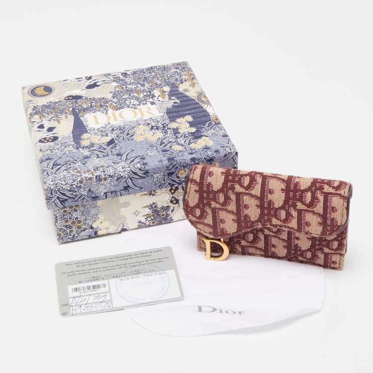 Pre Owned Dior Burgundy Oblique Canvas and Leather Saddle Card Holder