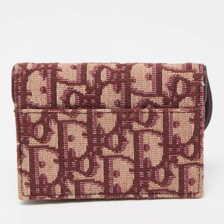 Pre Owned Dior Burgundy Oblique Canvas and Leather Saddle Card Holder