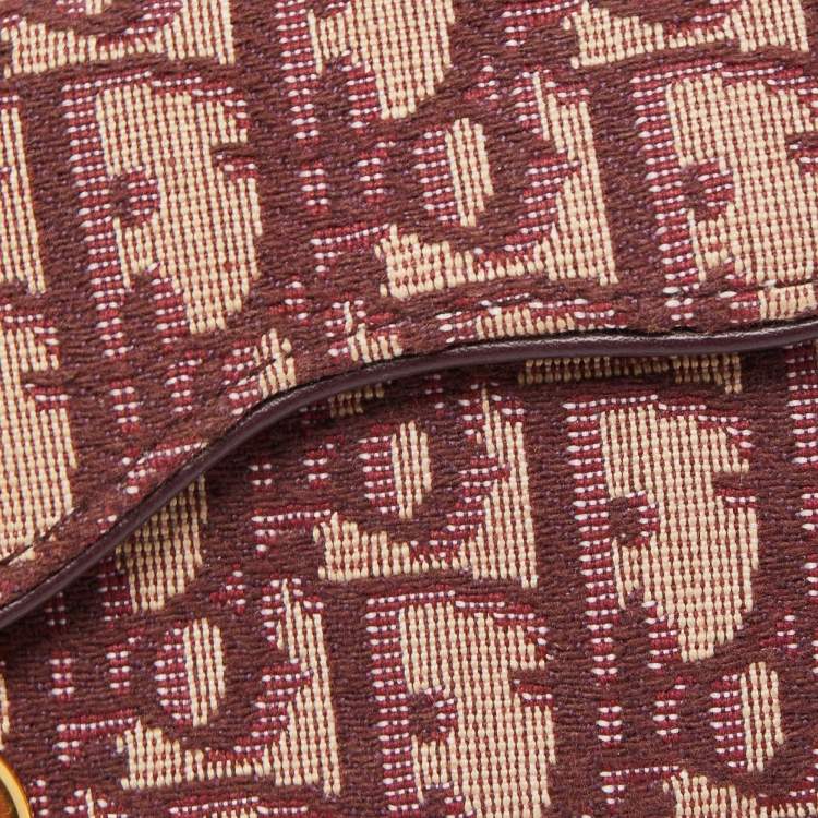 Pre Owned Dior Burgundy Oblique Canvas and Leather Saddle Card Holder